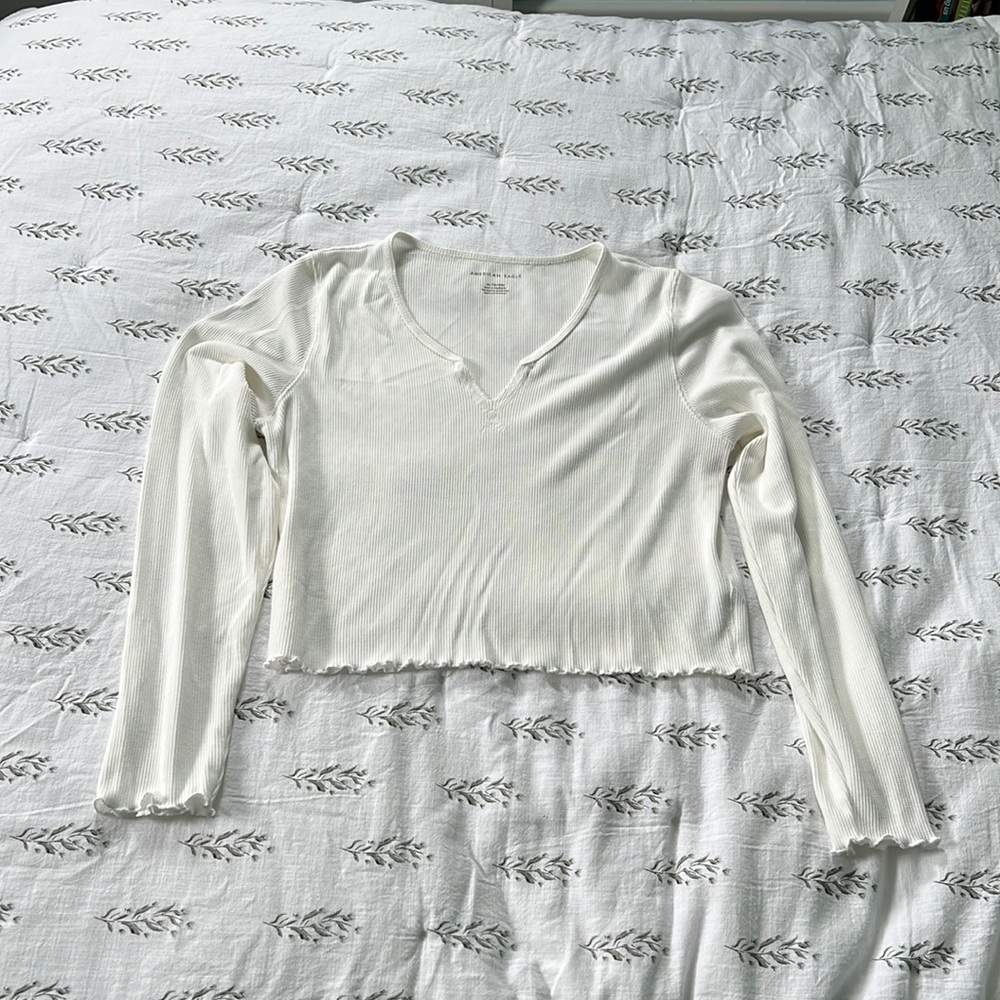 White Long Sleeve Cropped Shirt